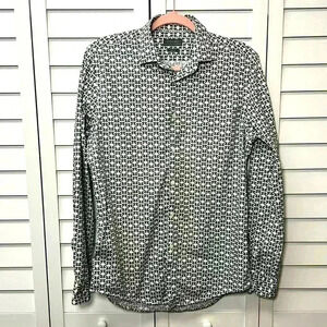 Zara Man Slim Fit Cotton Long Sleeve Button Down Shirt Size Medium Black & White